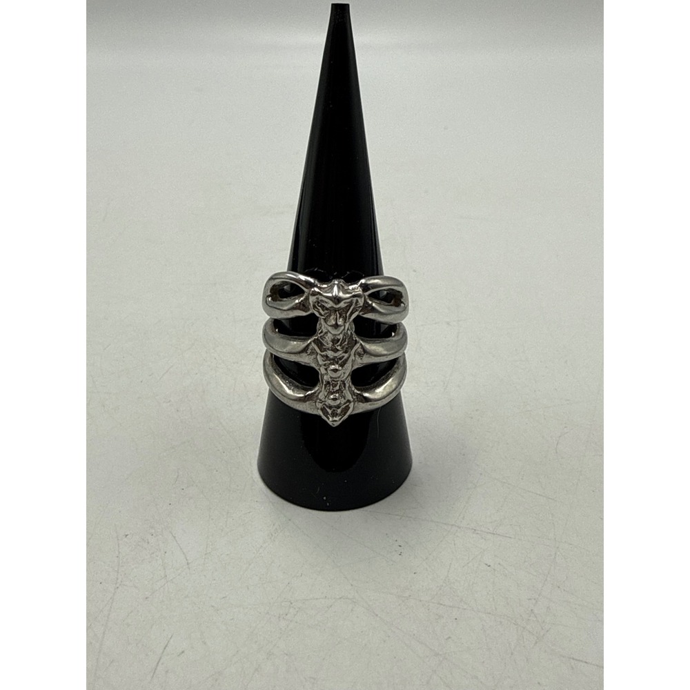 Gothic Rib Cage Ring Silver Tone Broken Heart Cross Skeletal Punk Size 9
